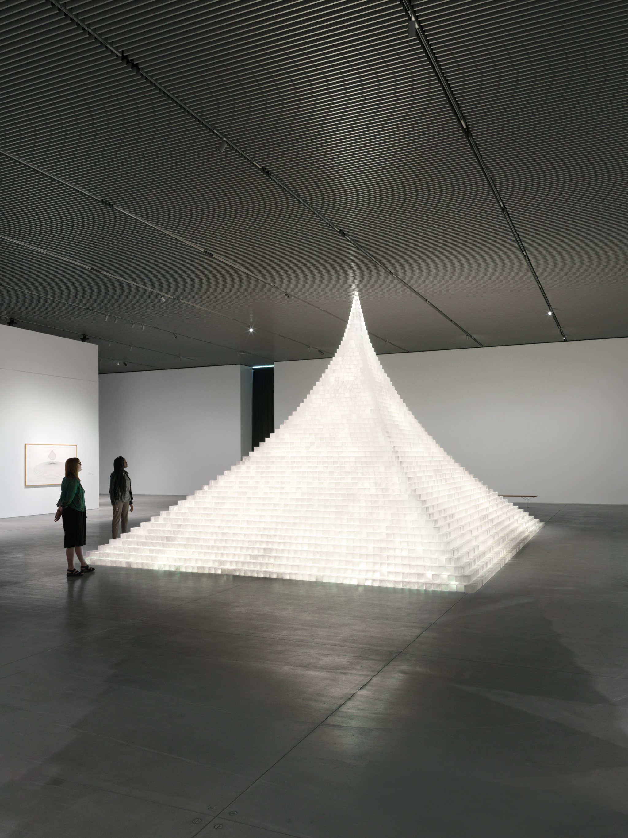 An installation view of Agnes Denes' Crystal Pyramid in *Absolutes and Intermediates*