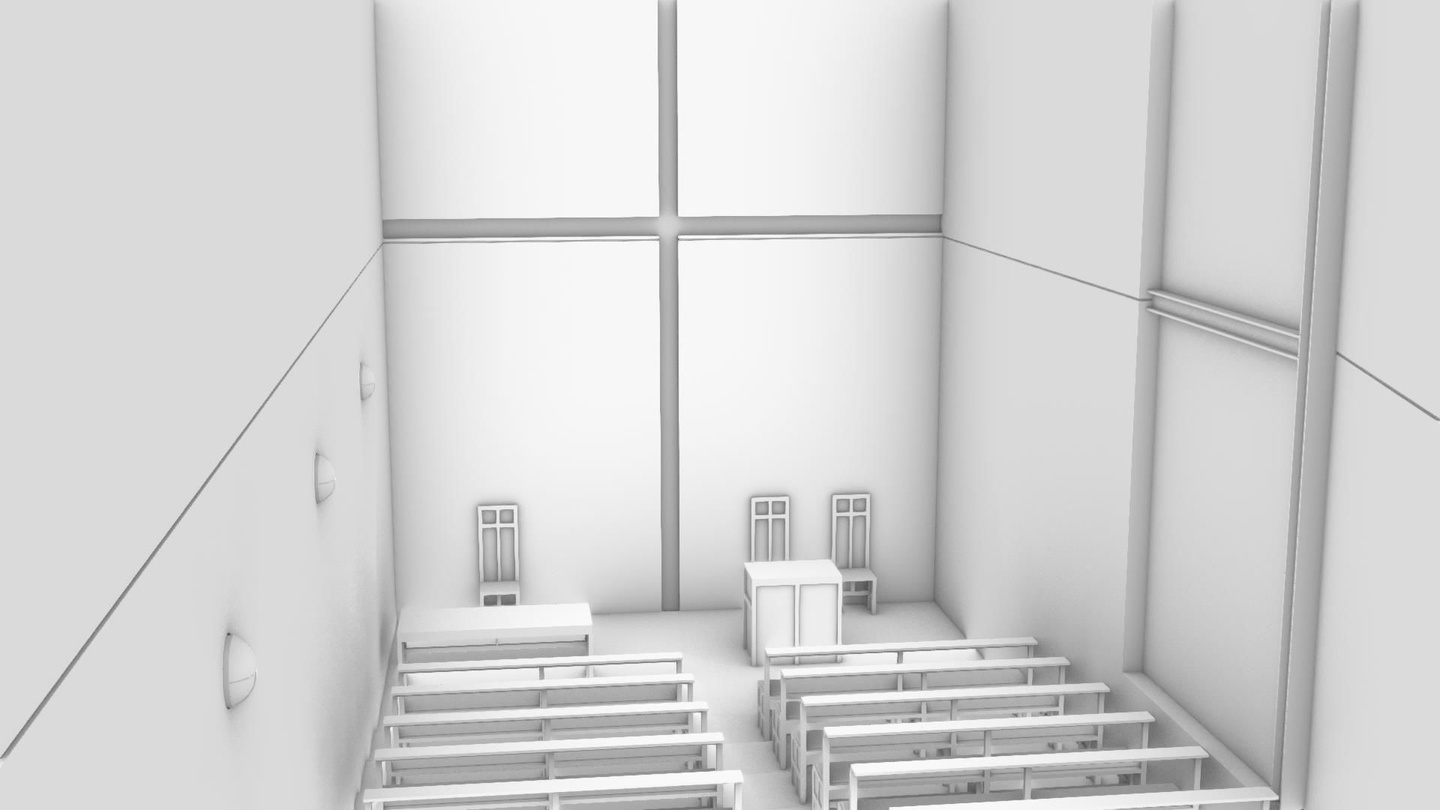 White 3D digital model of Tadao Ando's Chirch of Light made in Rhino.