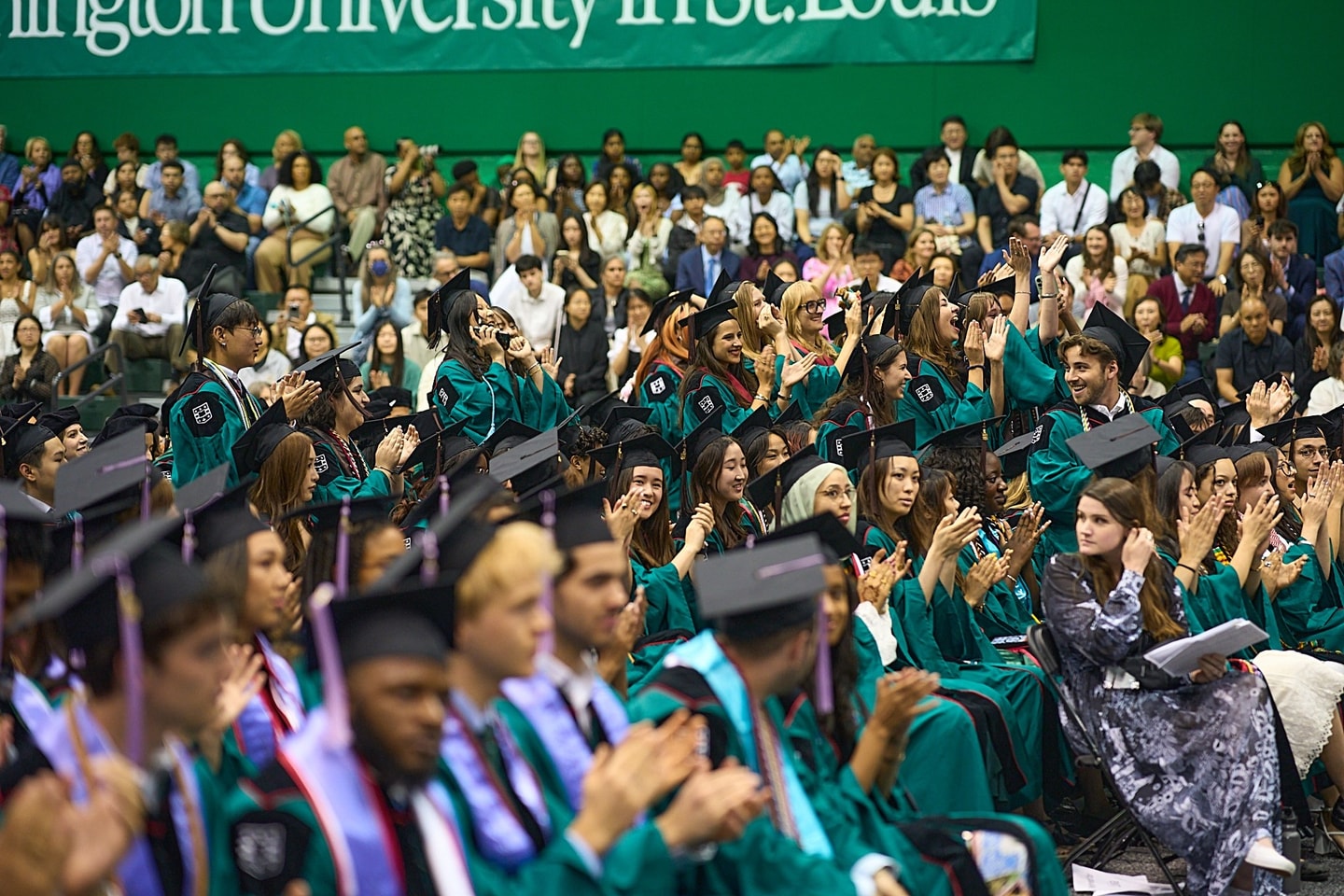 A large group of students seated and wearing regalia at the 2026 Sam Fox School Recognition Ceremony