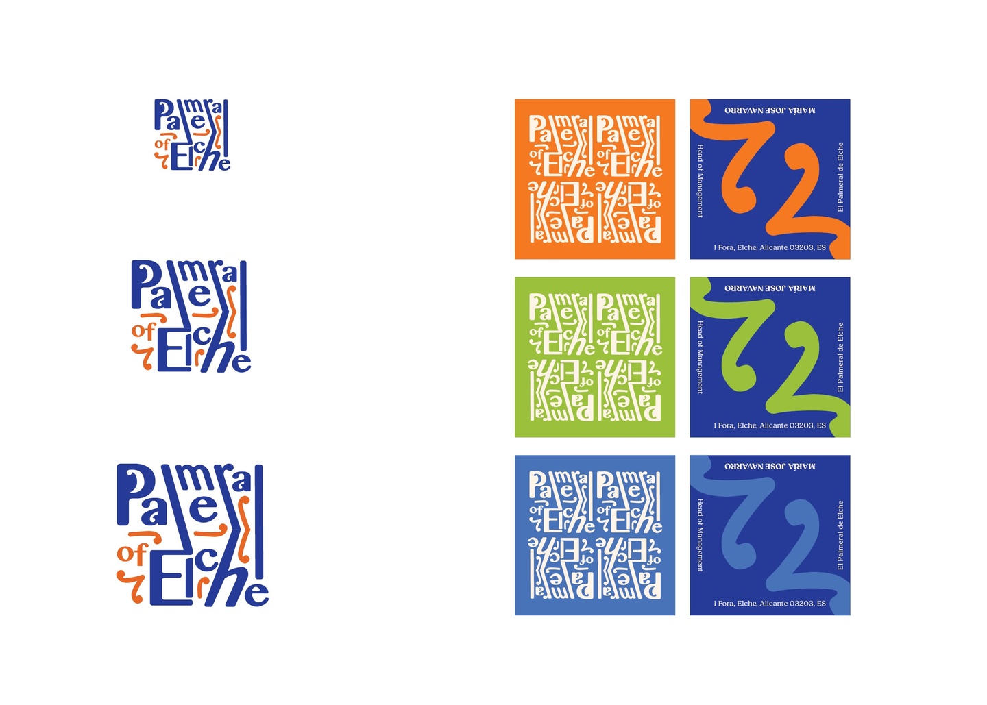 Visual branding and identity for El Palmeral de Elche, including a logo, logotype, and business cards