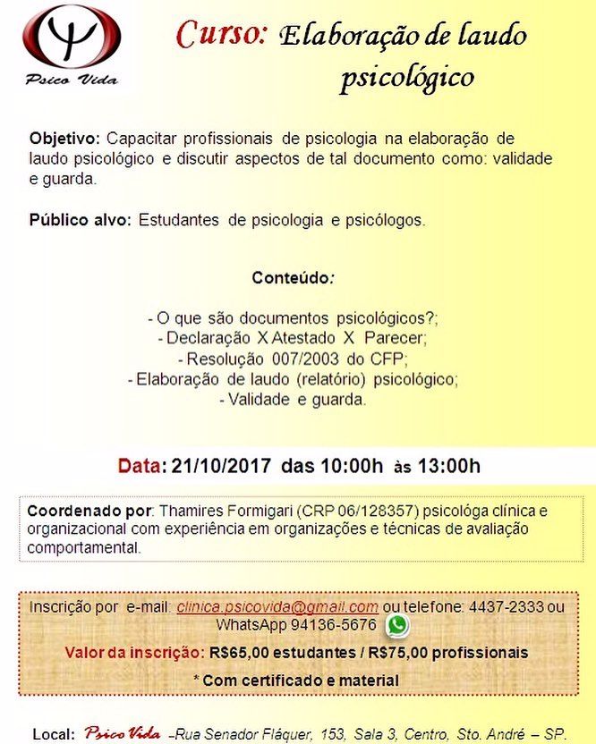 Curso Elaboração de laudo psicológico