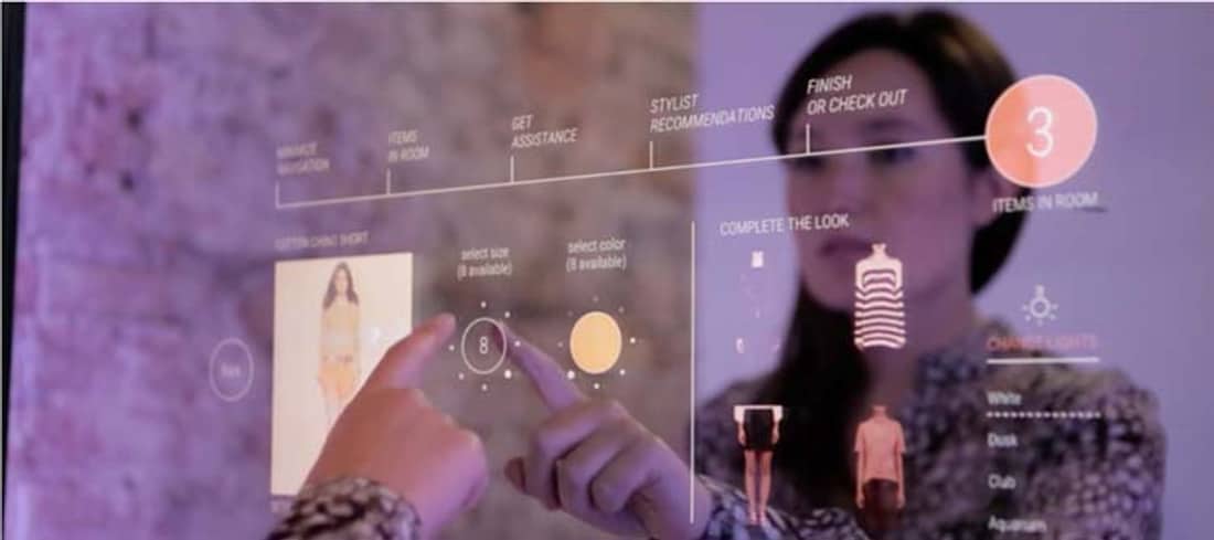 Interactive fitting rooms at Ralph Lauren render highly efficient the experience of finding and trying on clothing, while reducing its haptic and social aspects. 