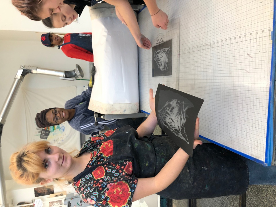 Students showing finished "helper print"