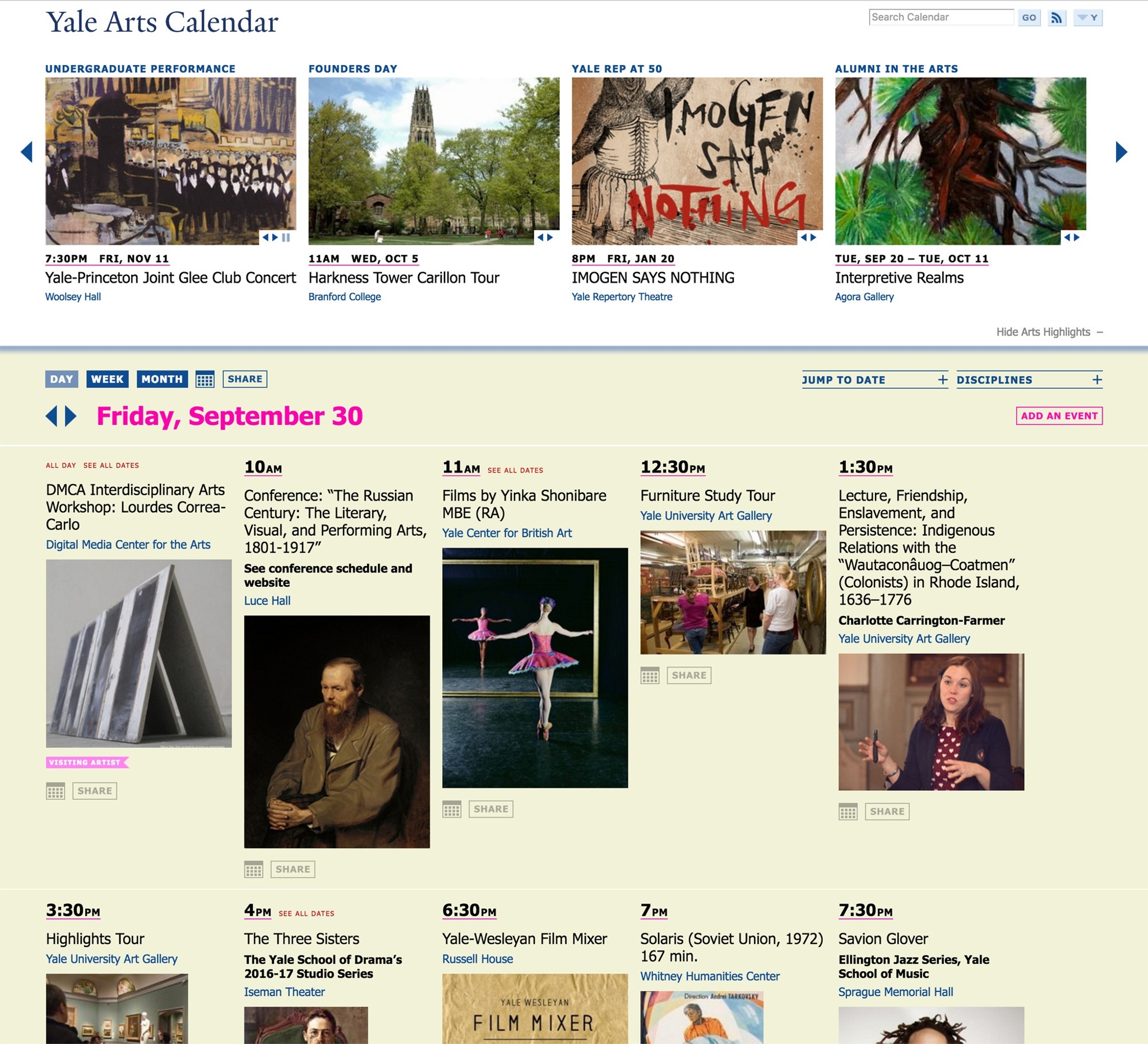 Yale Arts Calendar Linked by Air