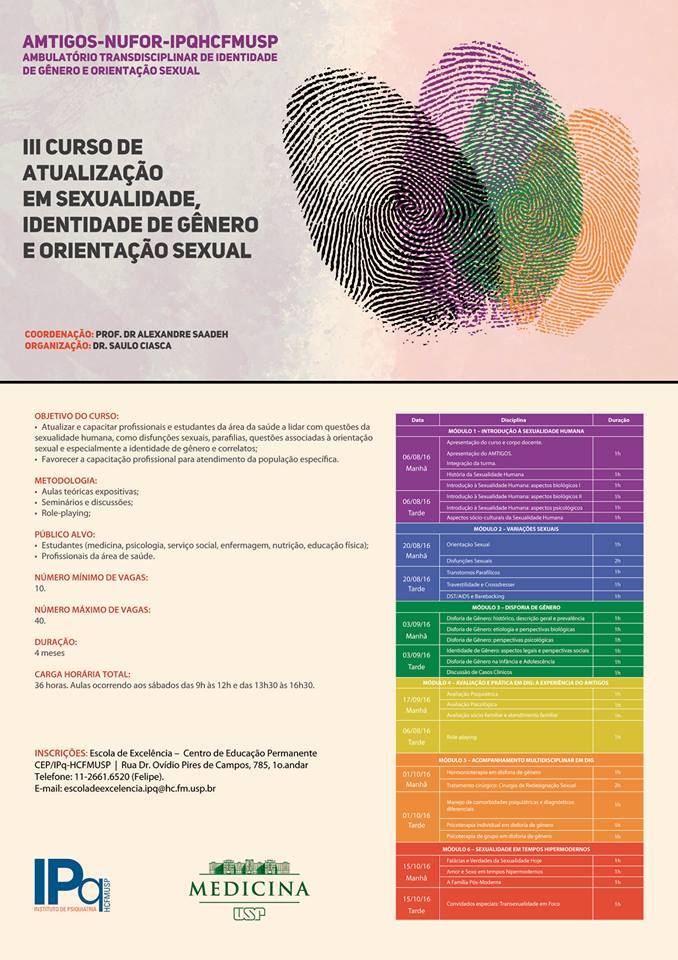 III CURSO DE ATUALIZAÇÃO EM SEXUALIDADE, IDENTIDADE DE GÊNERO (TIG) E ORIENTAÇÃO SEXUAL