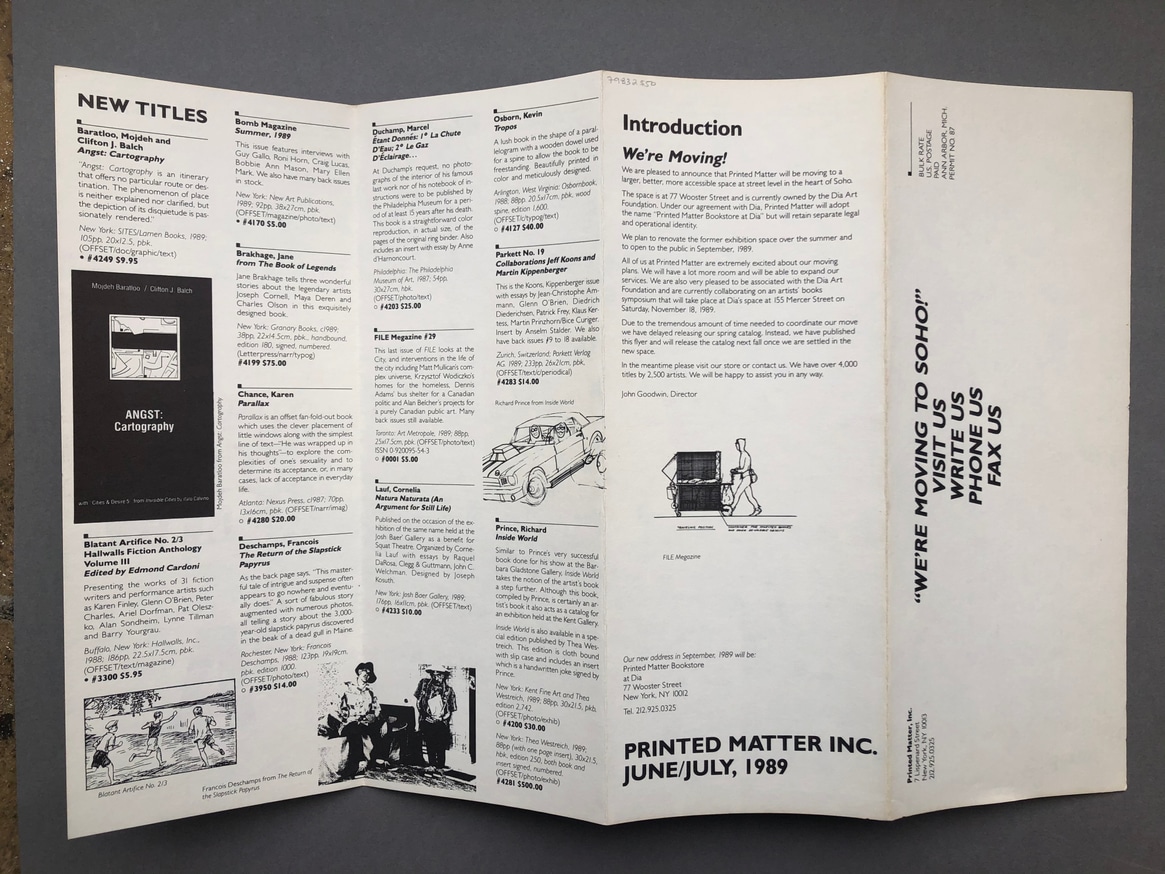 Printed Matter Printed Matter Inc. June/July 1989 Flyer Printed Matter
