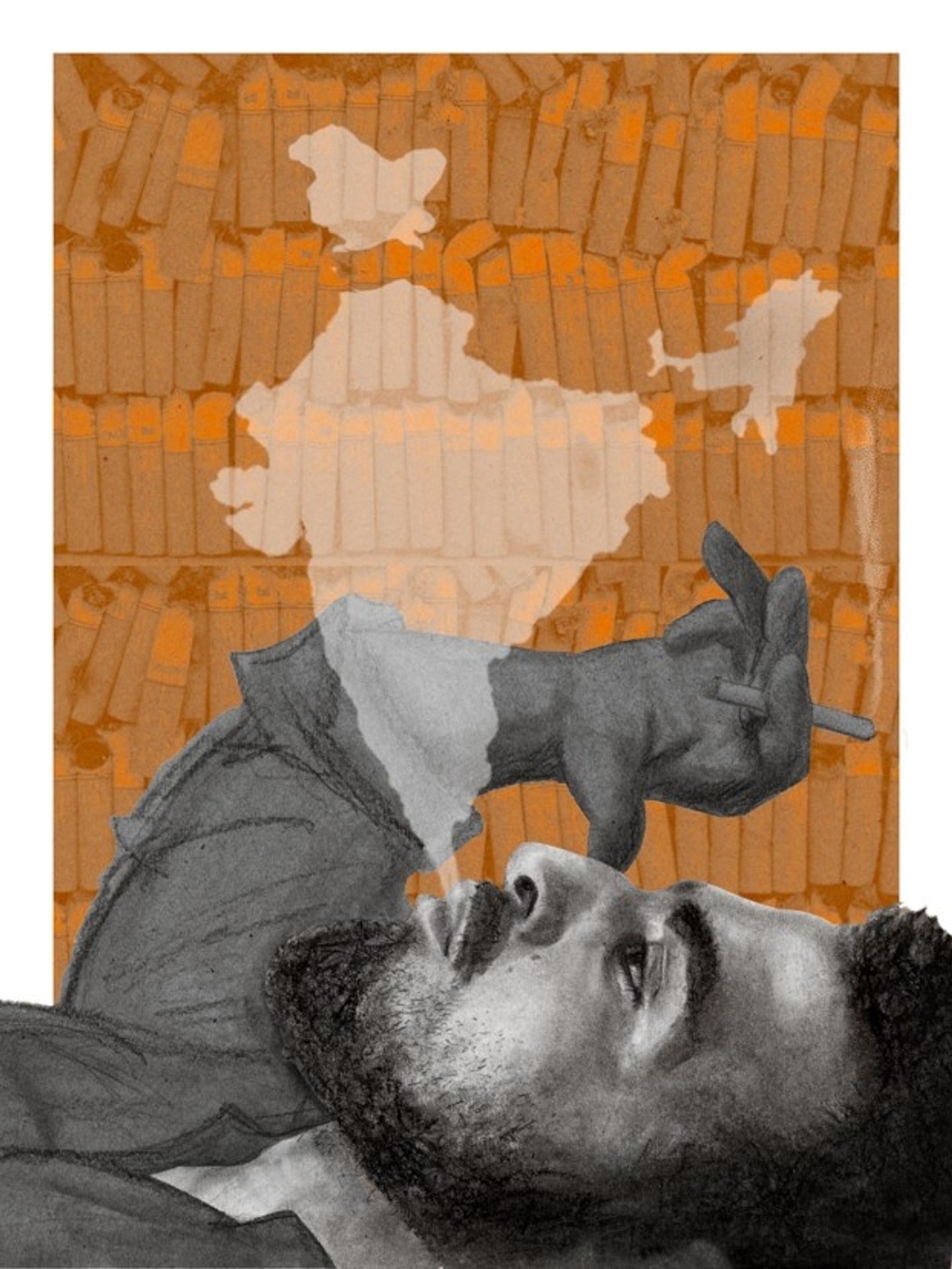 portrait of a man laying back and smoking a cigarette
