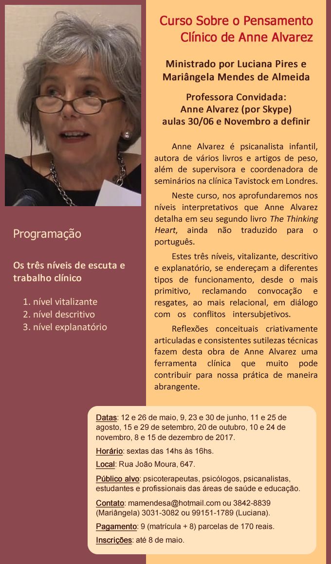 Curso Sobre o Pensamento Clínico de Anne Alvarez