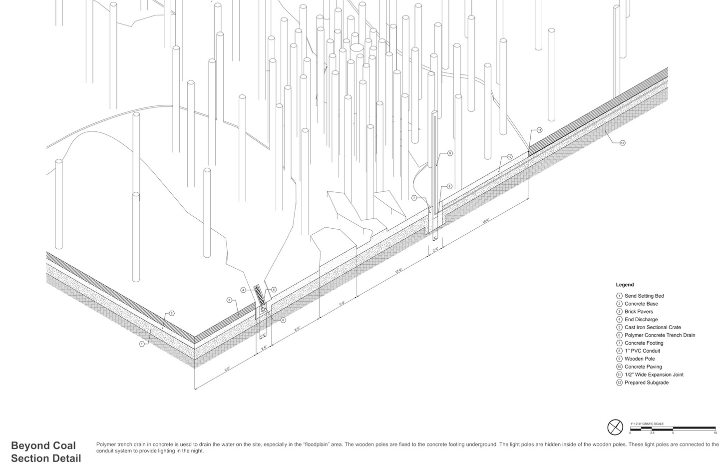 Section detail with multiple vertical poles 