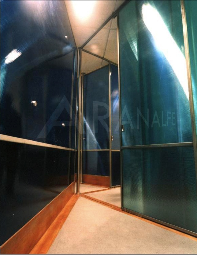 interior hall view of offices with glass windows 