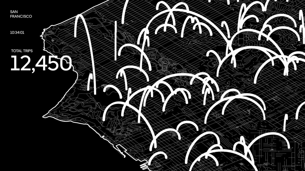 Map of San Francisco with arcs between different locations