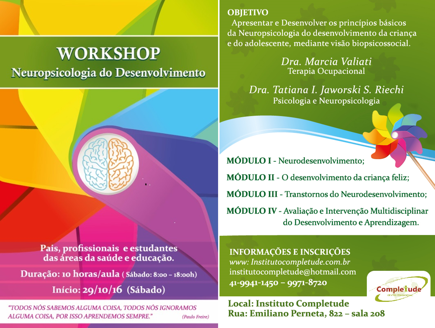 Workshop: neuropsicologia do desenvolvimento