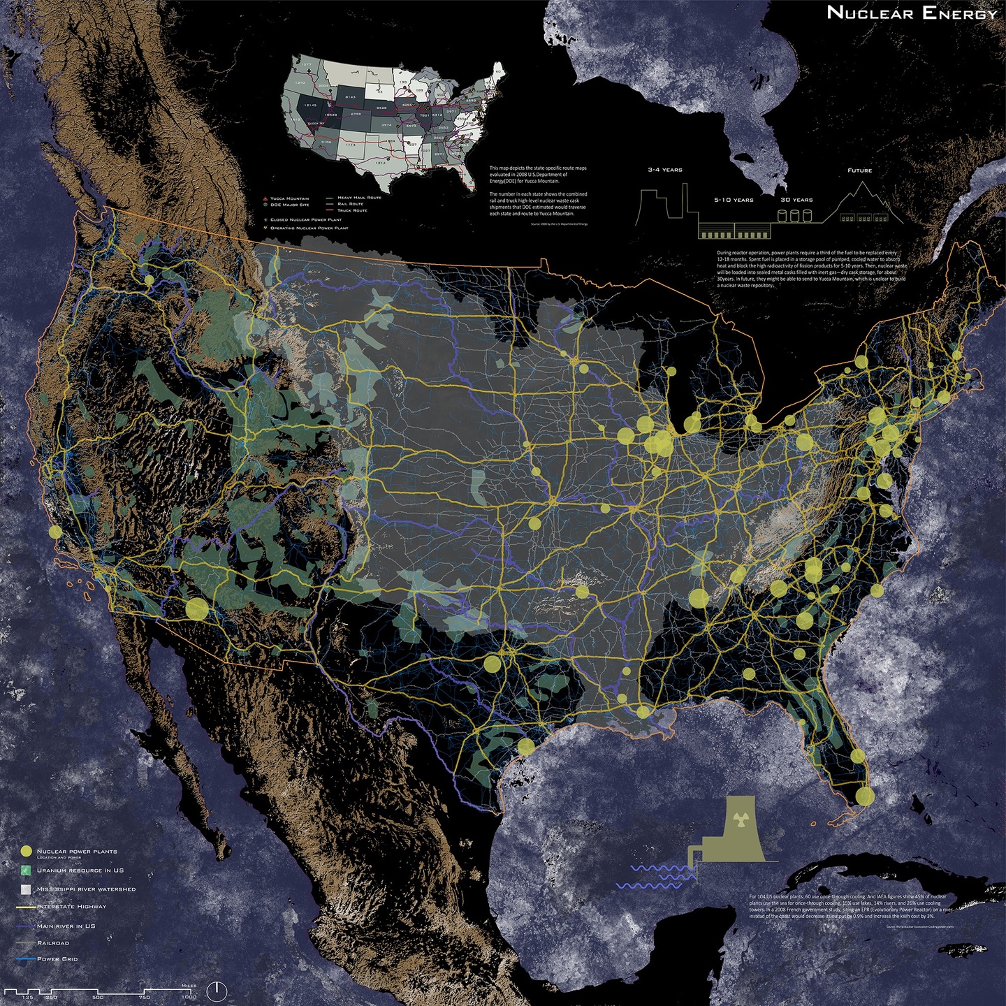 Map detailing nuclear energy use in the United States.