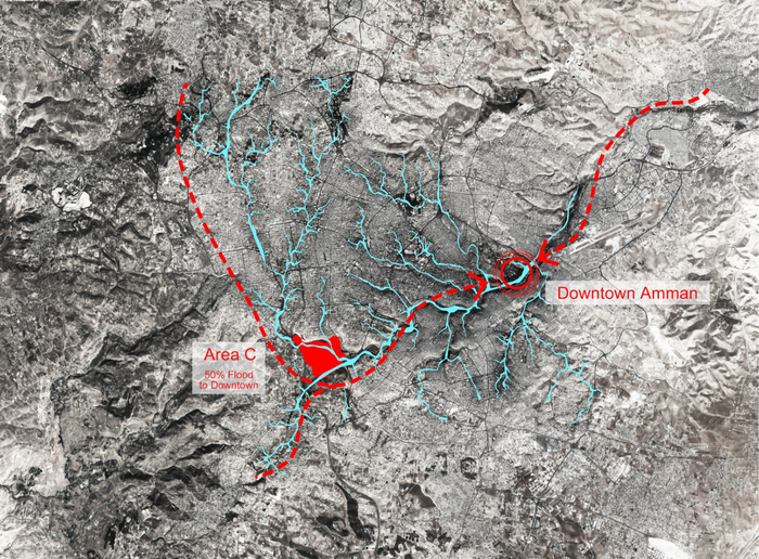 02a_over 50% flood would pass through Area C to Downtown Amman.PNG
