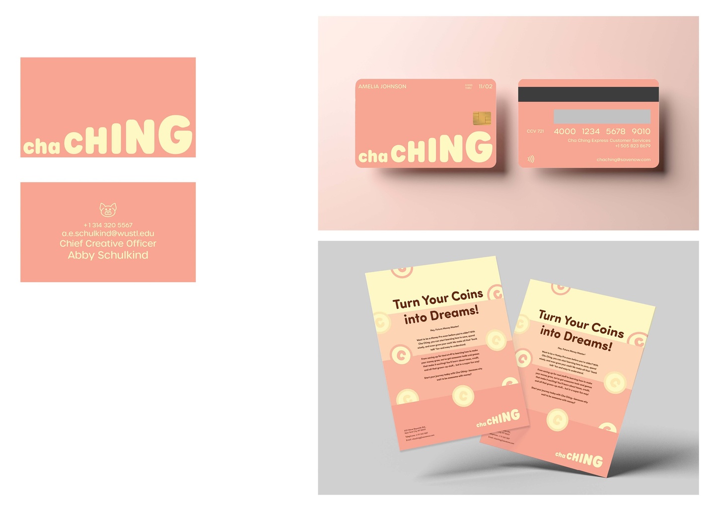 Visual branding guide for banking company Cha Ching