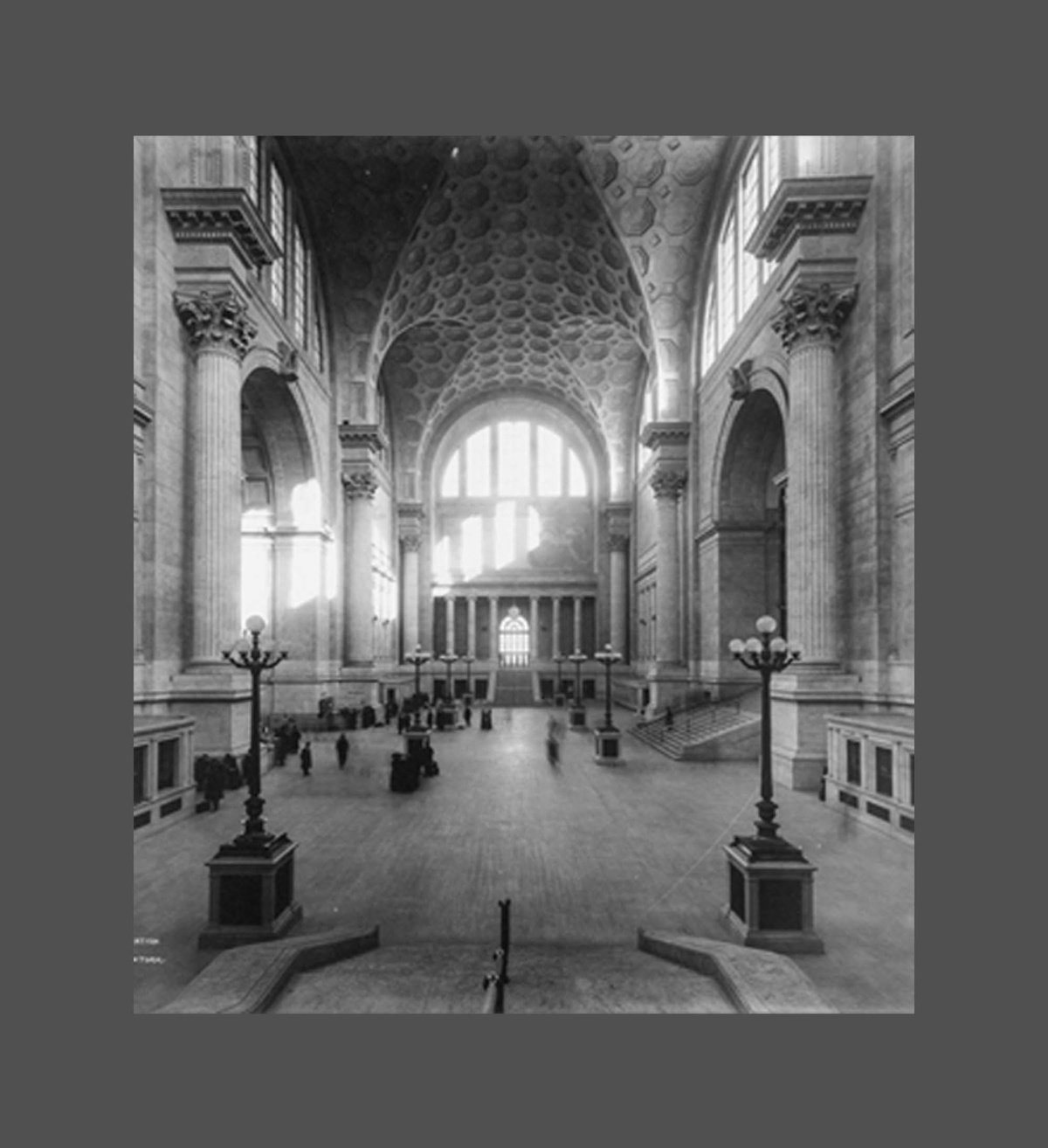 Black and white photograph of old Penn Station