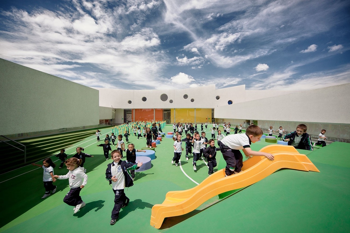 Courtyard playground with children playing