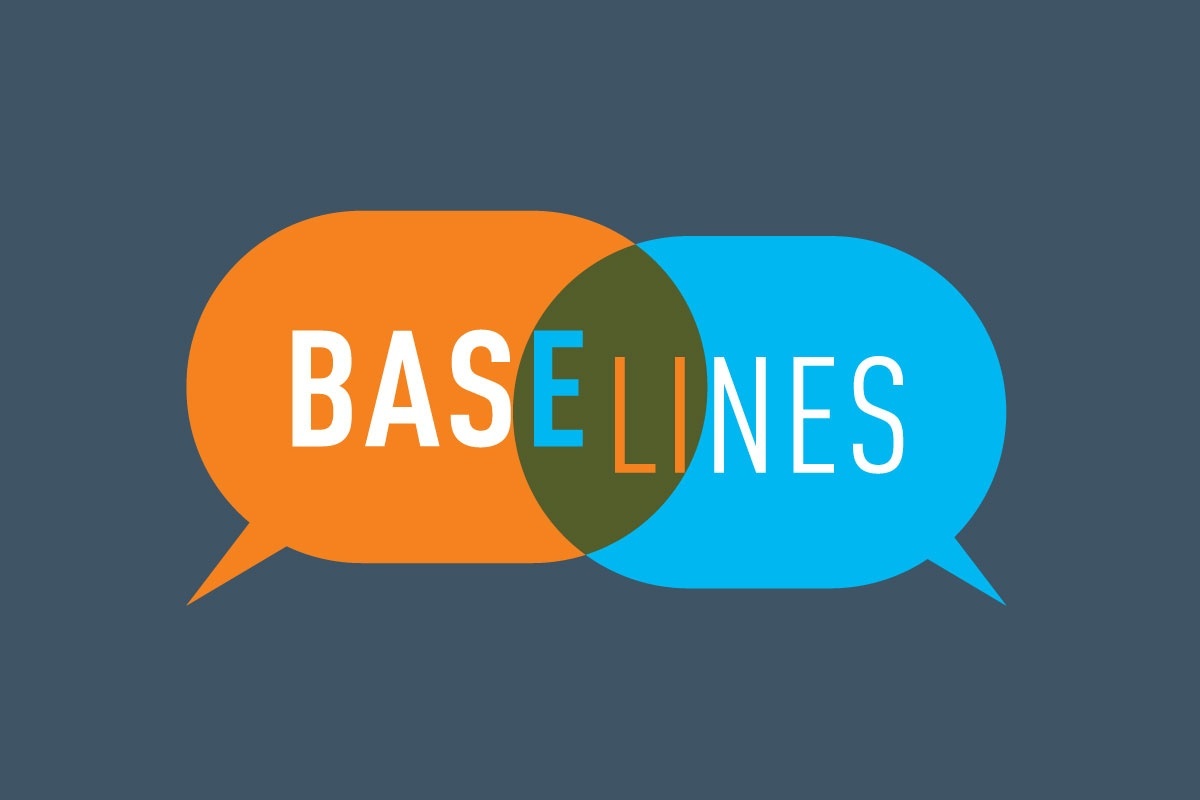 Graphic of two overlapping speech bubbles in orange and cyan that read "BASE" and "LINES."