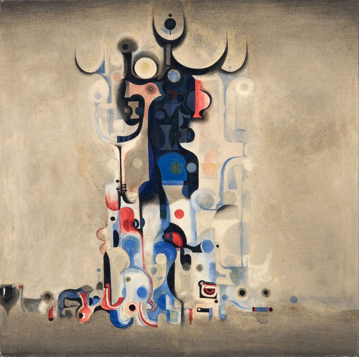 Ibrahim El-Salahi, “Vision of the Tomb,” 1965. Oil on canvas, 36 x 36 inches. Collection of The Africa Center, New York. © Ibrahim El-Salahi. All rights reserved, Artists Rights Society, New York. Courtesy Vigo Gallery and American Federation of Arts. (Photo: Jerry L. Thompson)