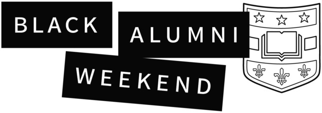 Logo with WashU shield and the words Black Alumni Weekend
