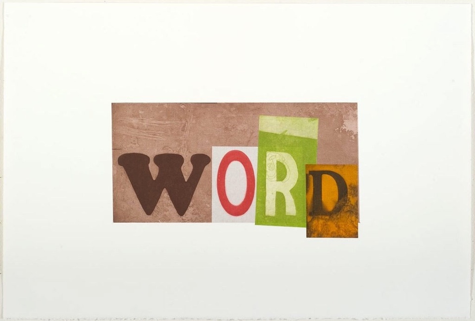 Image of multi-color letters cut out to resemble a ransom note spelling the word, "Word"