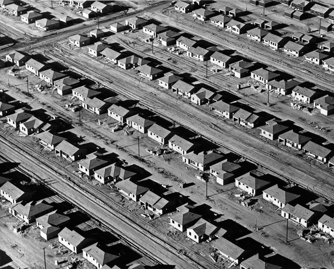 Suburban development under construction in Lakewood, California, southeast of downtown Los Angeles; photograph by William A. Garnett.