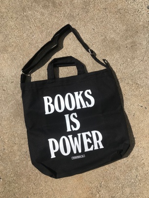 BOOKS IS POWER Tote (White and Black)