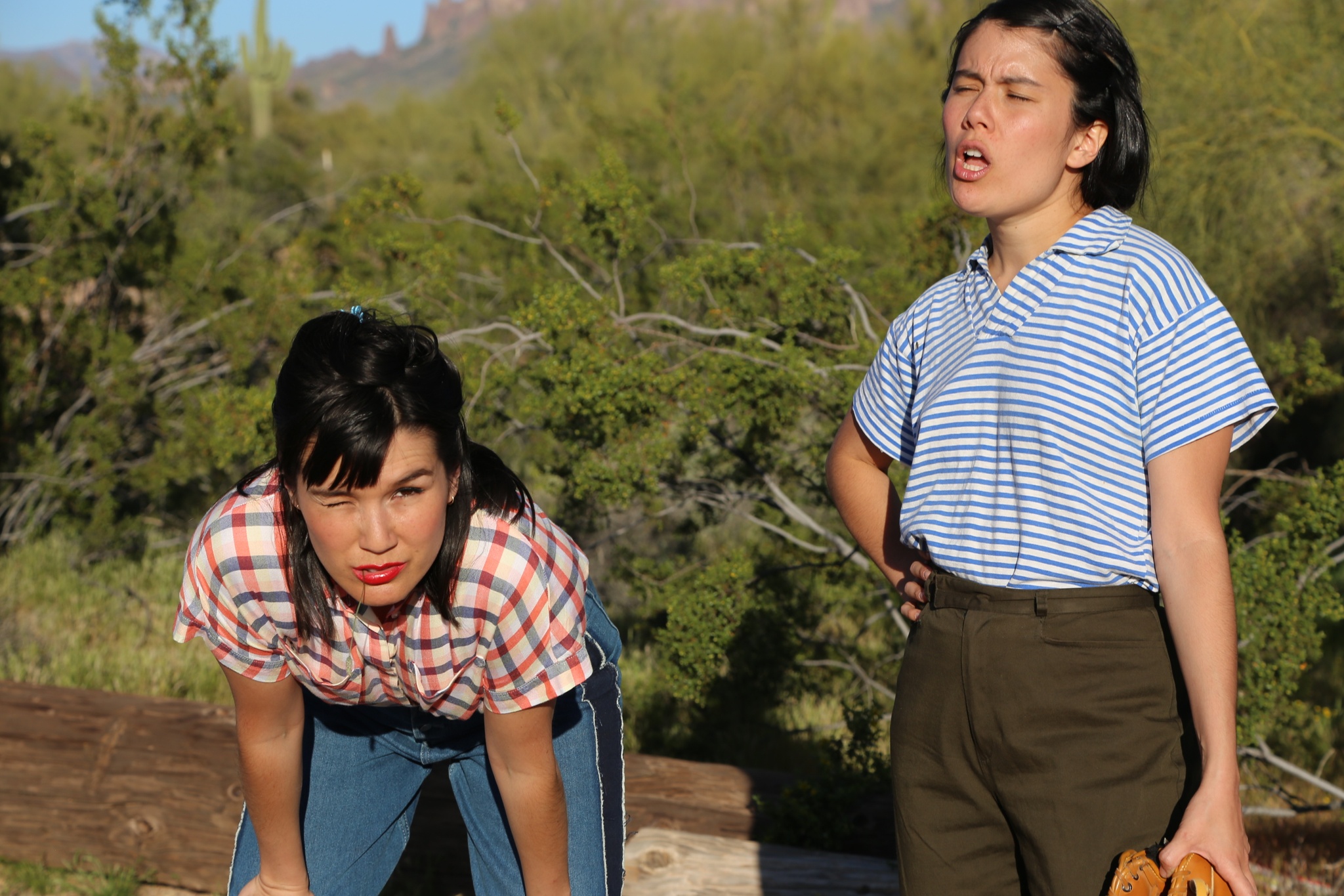 Maia and Zoe Chao standing in a production photo from Open Call artist Maia Chao's video work What Draws Us Together, What Drives Us Apart