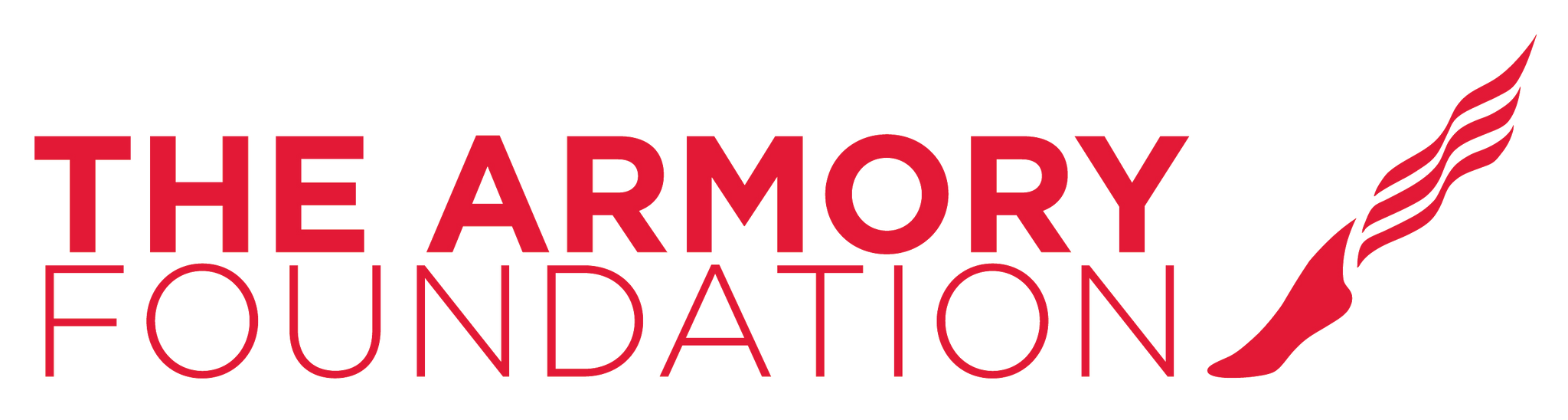 Red text that reads The Armory Foundation in two lines stacked beside an icon of a foot with wavy lines extending out of the heel