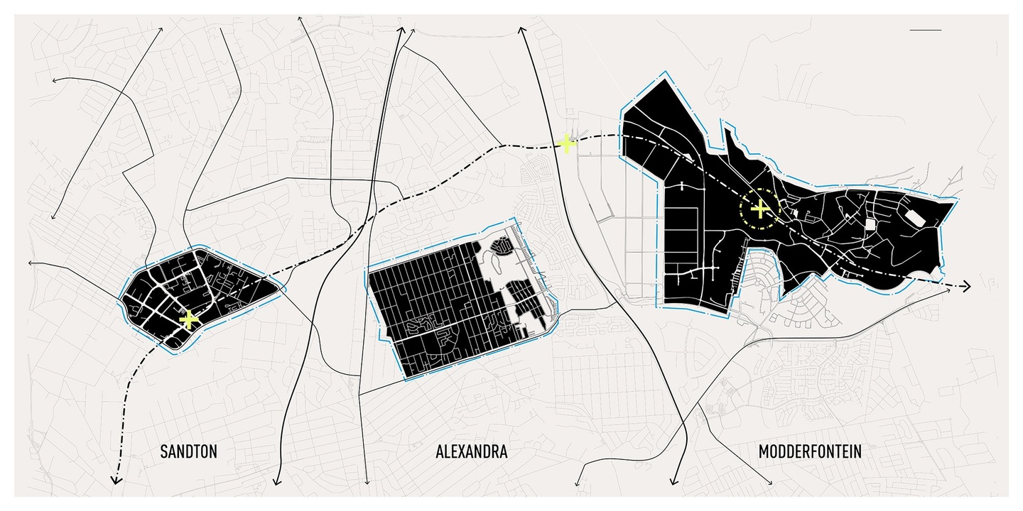 Map depicting the connection between Sandton, Alexandra and Modderfontein