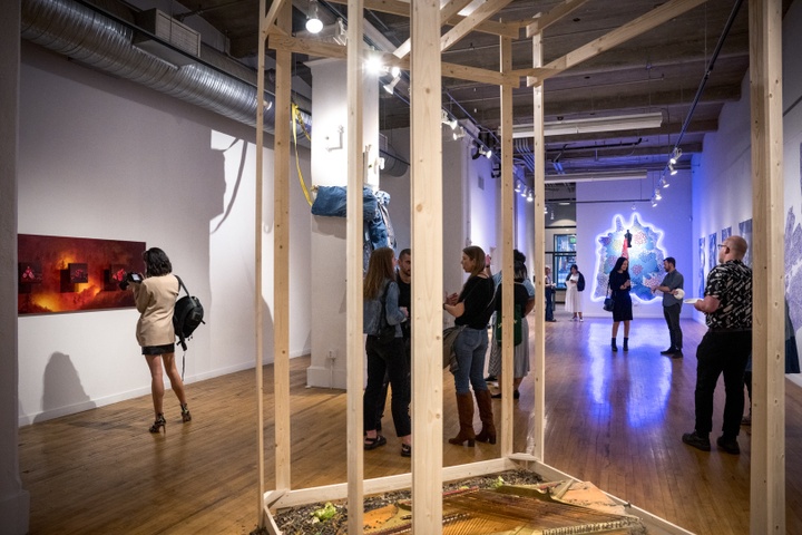 Wide view of Des Lee Gallery through Alex Braden's construction