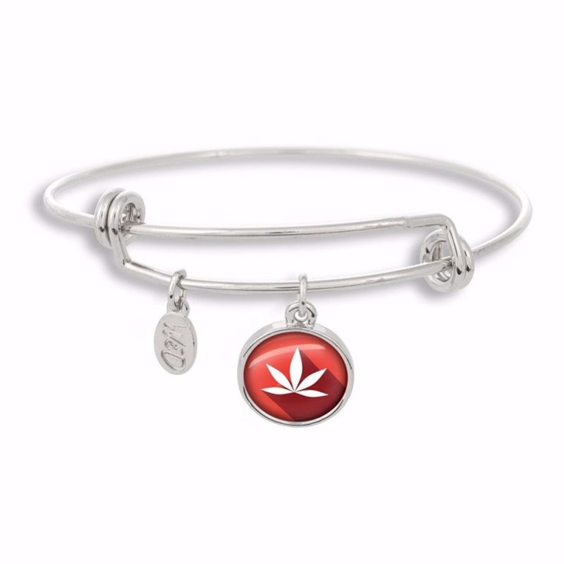 Cannabis Icon-O-Pop Collection Adjustable Bangle Bracelet (Simple Red Marijuana)