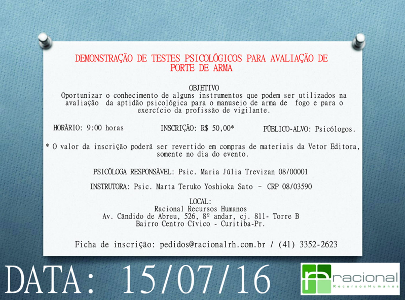 Demonstração de testes psicológicos para avaliação de porte de arma