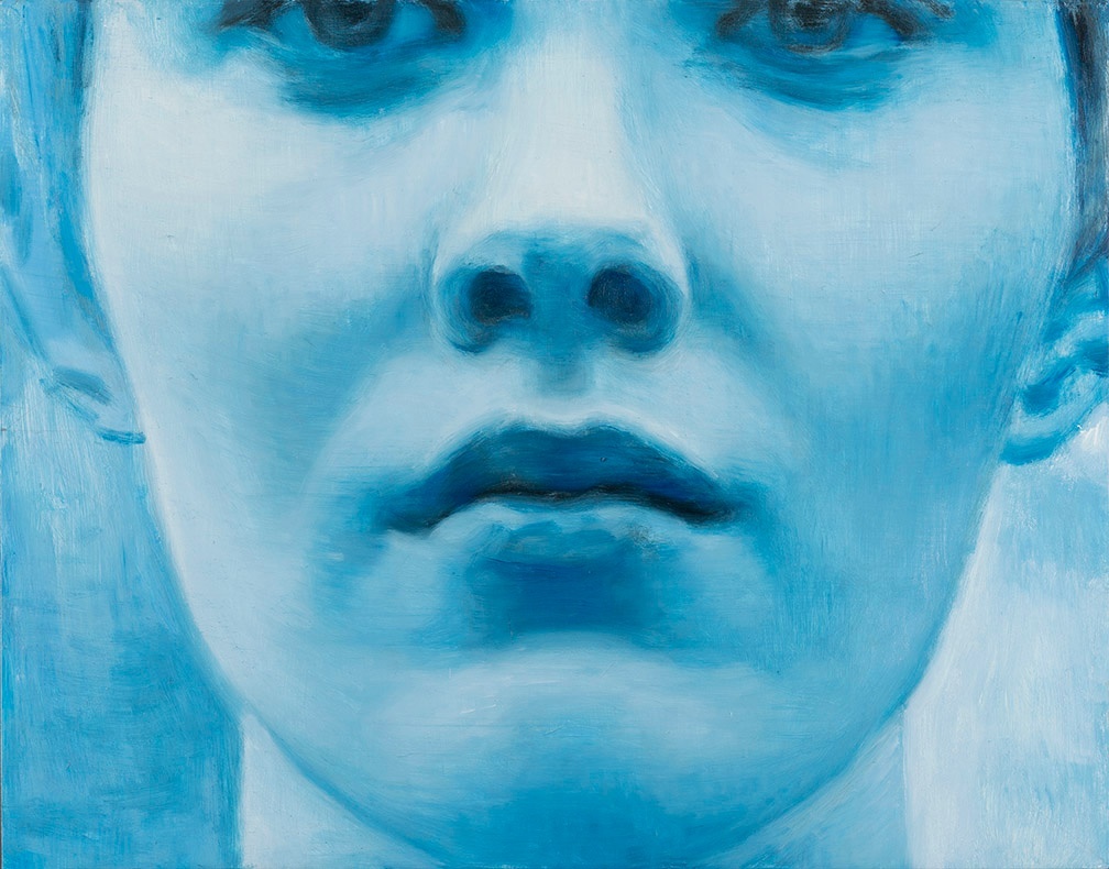 Close up of monochromatic painting of a face