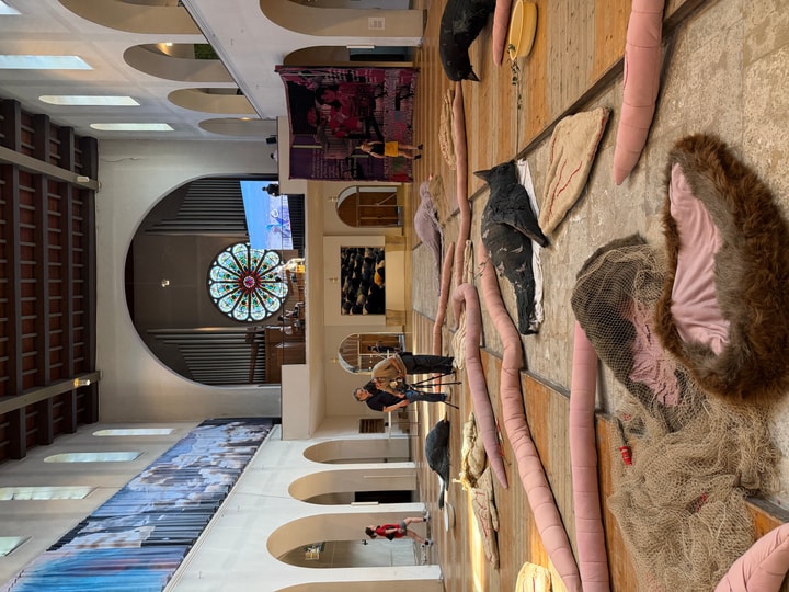 art exhibition inside a church