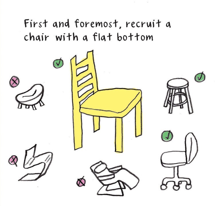 Line drawings of chair designs with and without flat bottoms. 