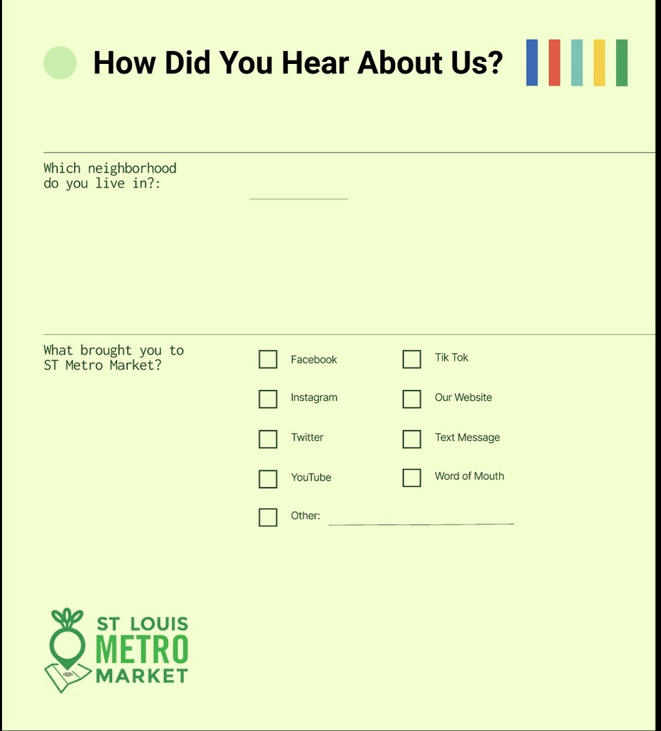 An image of a feedback form for the St. Louis Metro Market asking questions of people who use the market. 