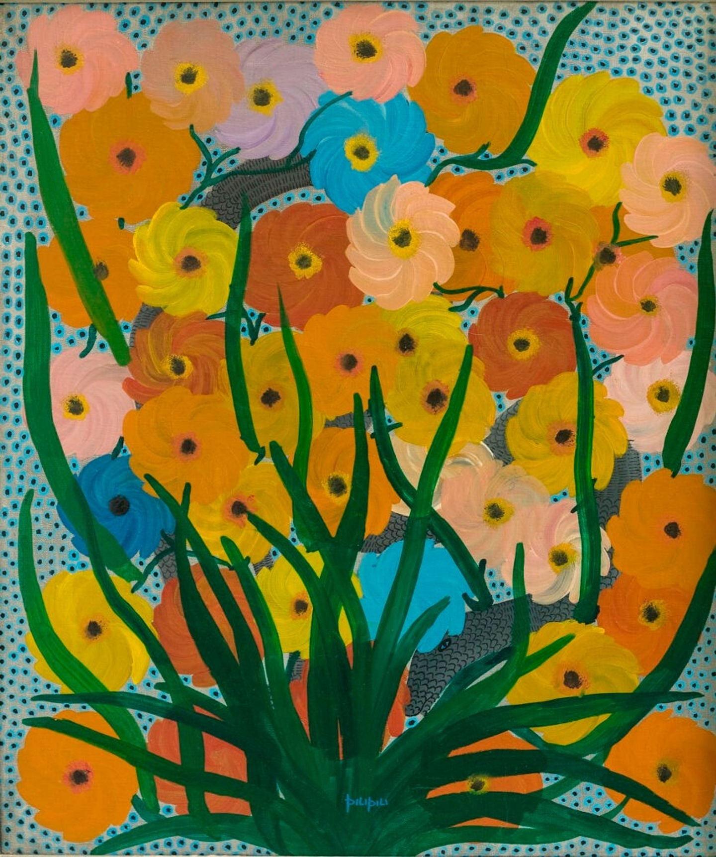 Pilipili Mulongoy, “Snake Amid Flowers,” ca. 1960. Acrylic on Masonite board, 23 ¼ x 19 ¾ in. Fisk University Galleries, Nashville, TN. Gift of the Harmon Foundation. (Courtesy of American Federation of Arts)