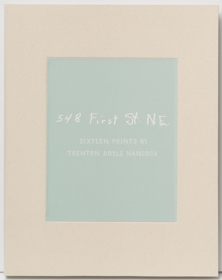 Image of the front cover of the portfolio box for 548 First St. NE; printed white text on a pale blue rectangle on a cream portfolio