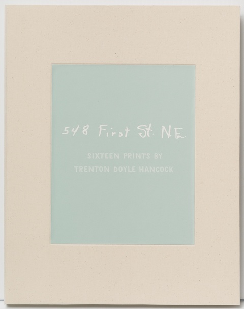 Image of the front cover of the portfolio box for 548 First St. NE; printed white text on a pale blue rectangle on a cream portfolio