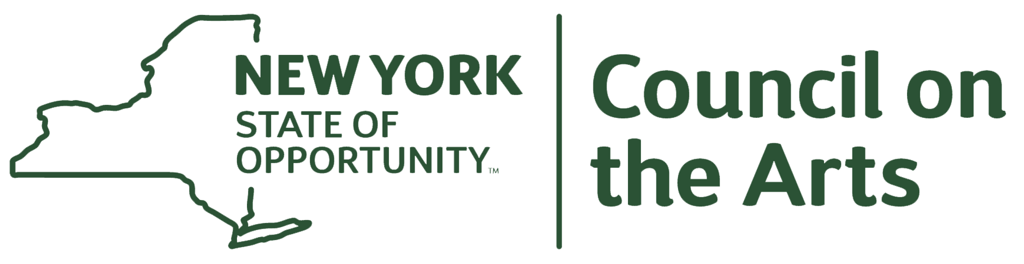 The New York State Council on the Arts logo including the outline of the state and the name of the organization in green