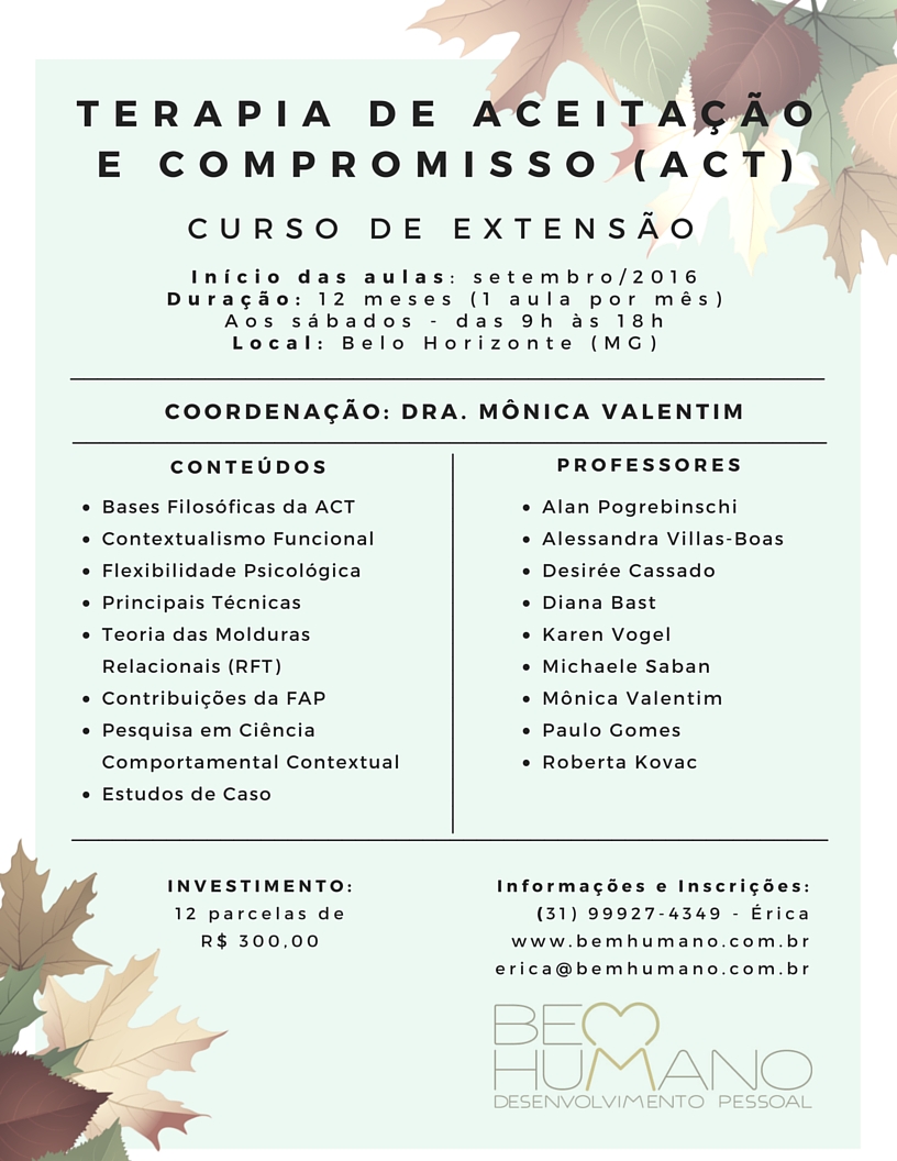 Curso de Extensão em Terapia de Aceitação e Compromisso