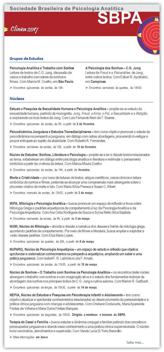 [SBPA] Atividades da Clínica com vagas para 2017