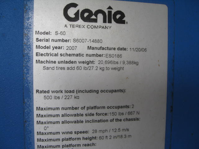 2007 Genie S60 For Sale - Aerial Titans Inc.