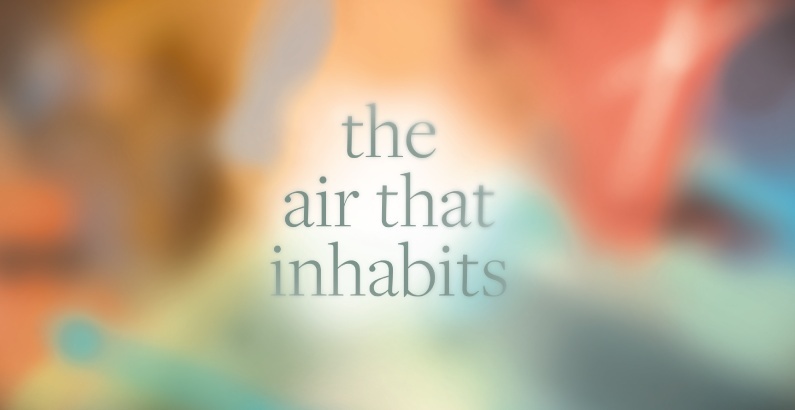 A multicolored graphic with the words "the air that inhabits" at the center