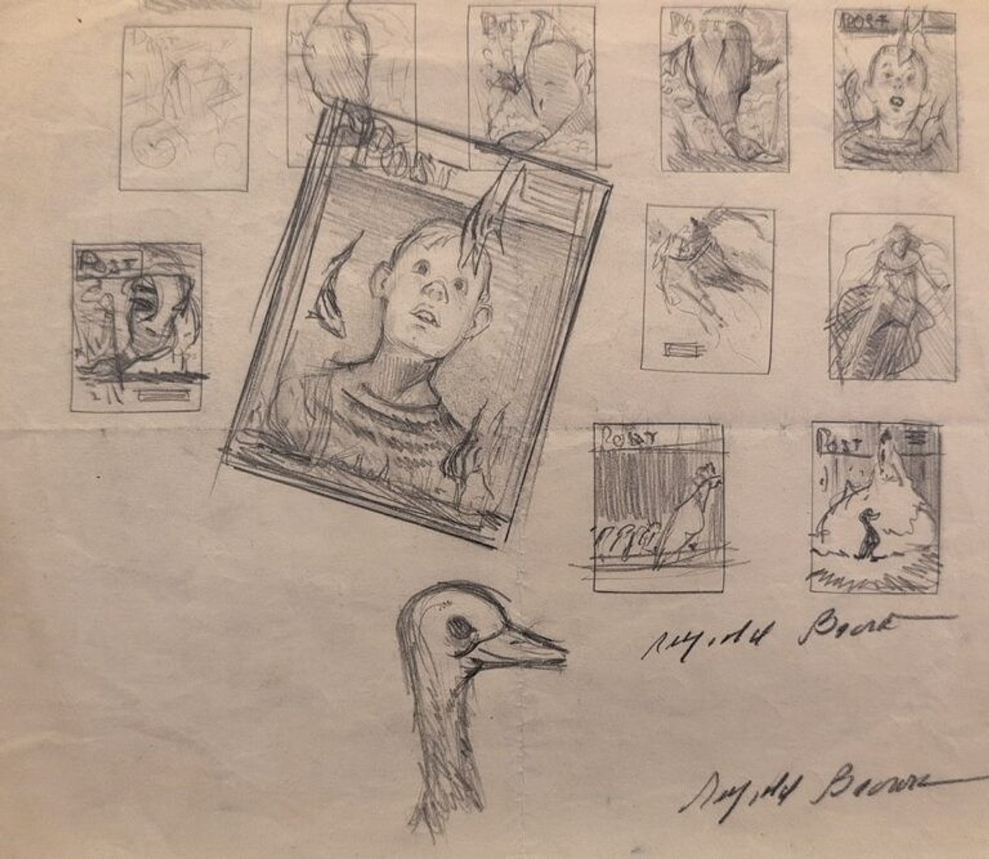 thumbnail sketches from a sketchbook page 