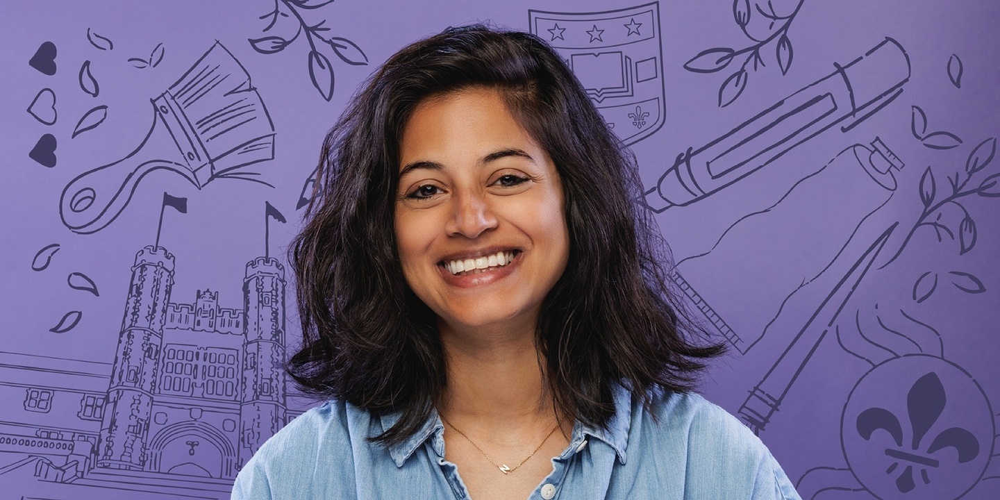 Meera Lee Patel in front of purple background