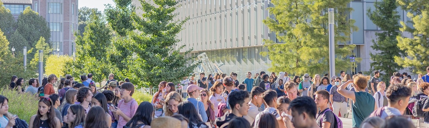 A crowd of students outdoors 