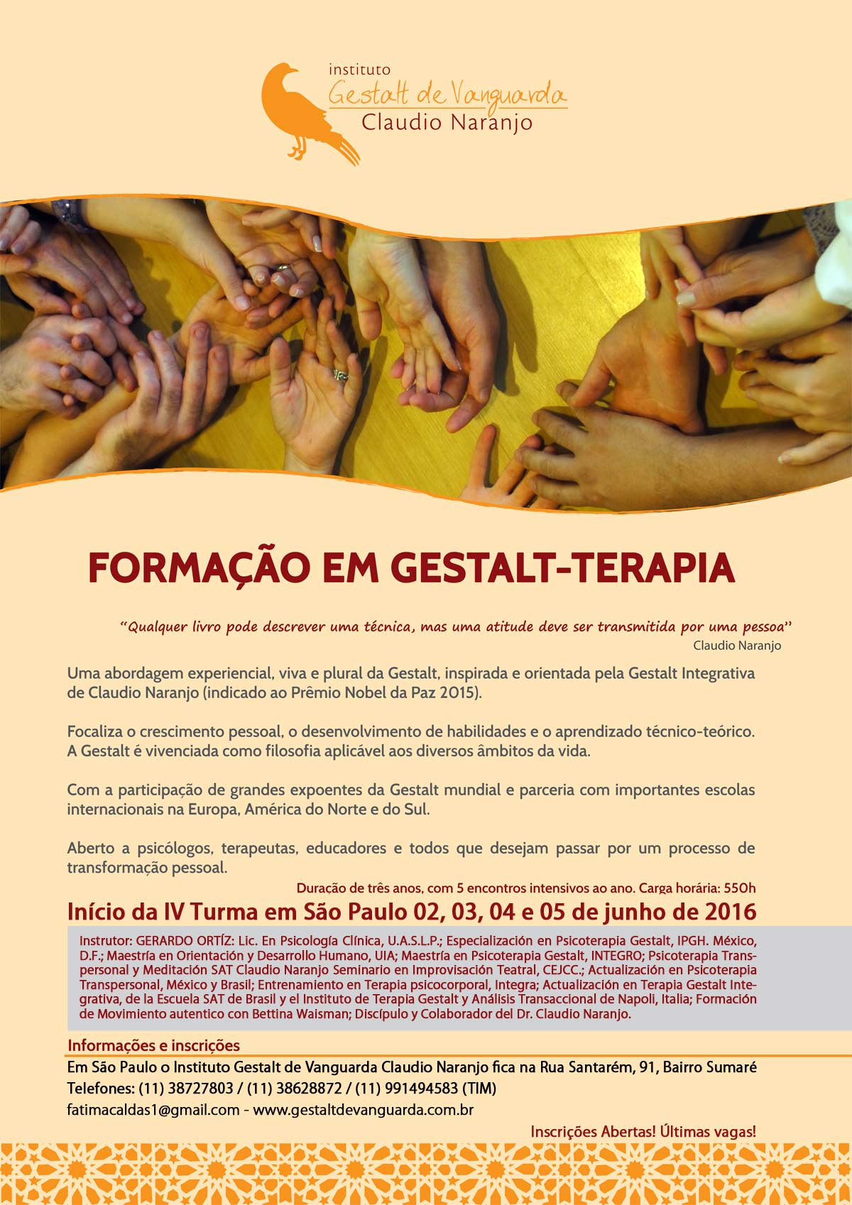 Formação em Gestalt Terapia Instituto gestlat de Vanguarda Claudio Naranjo-modulos iniciais