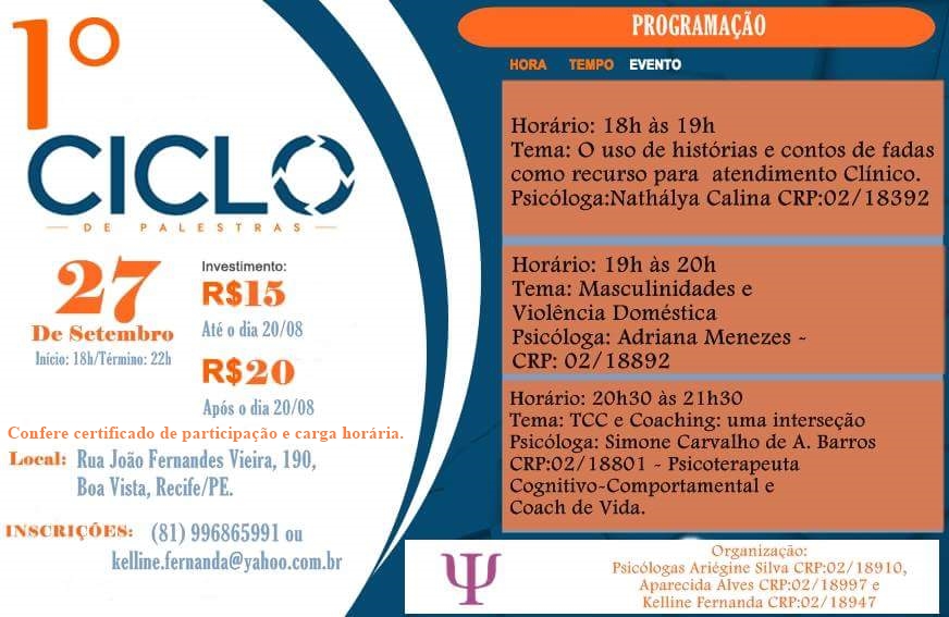 1º CICLO DE PALESTRAS EM PSICOLOGIA